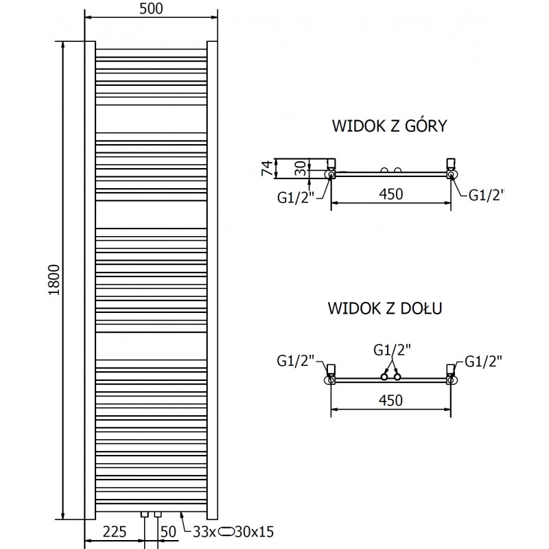 Mexen Hades kúpeľňový radiátor 1800 x 500 mm, 675 W, zlatý - W104-1800-500-00-50