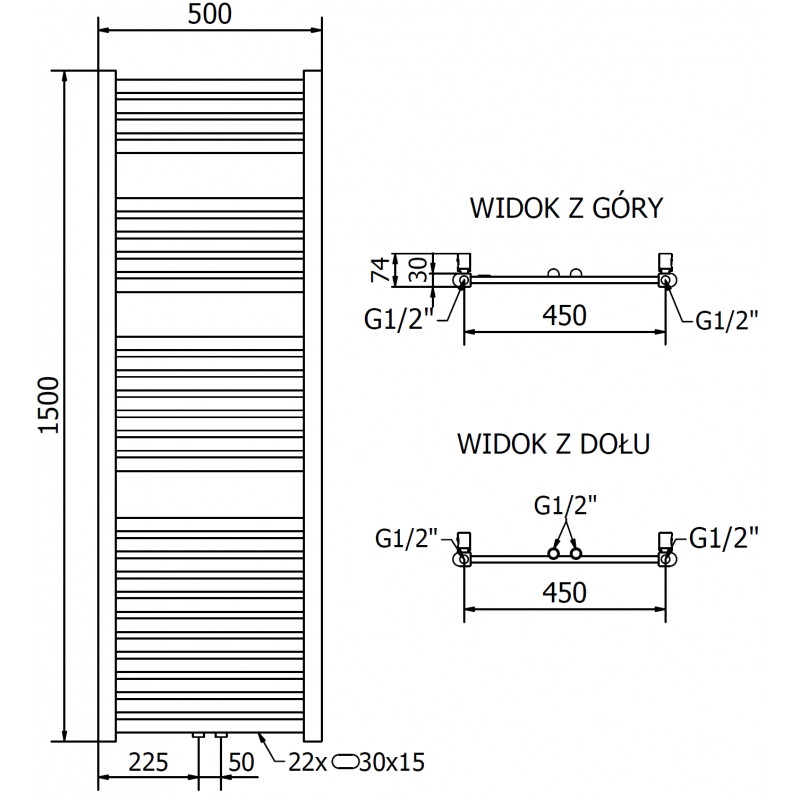 Mexen Hades kúpeľňový radiátor 1500 x 500 mm, 555 W, zlatý - W104-1500-500-00-50