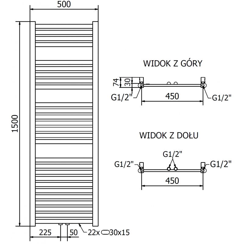 Mexen Hades radiátor do kúpeľne 1500 x 500 mm, 555 W, zlatý - W104-1500-500-00-50
