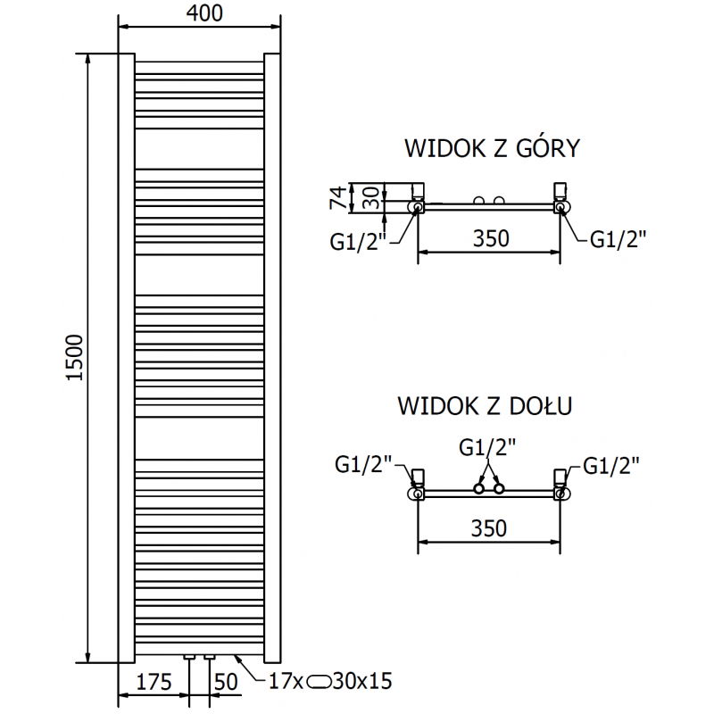 Mexen Hades kúpeľňový radiátor 1500 x 400 mm, 461 W, zlatý - W104-1500-400-00-50