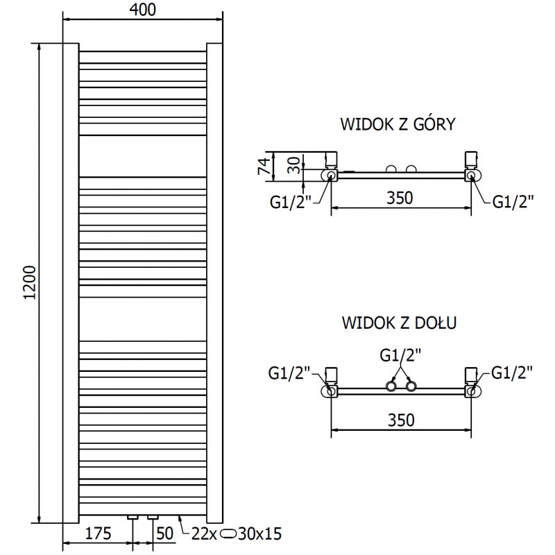 Mexen Hades kúpeľňový radiátor 1200 x 400 mm, 373 W, zlatý - W104-1200-400-00-50