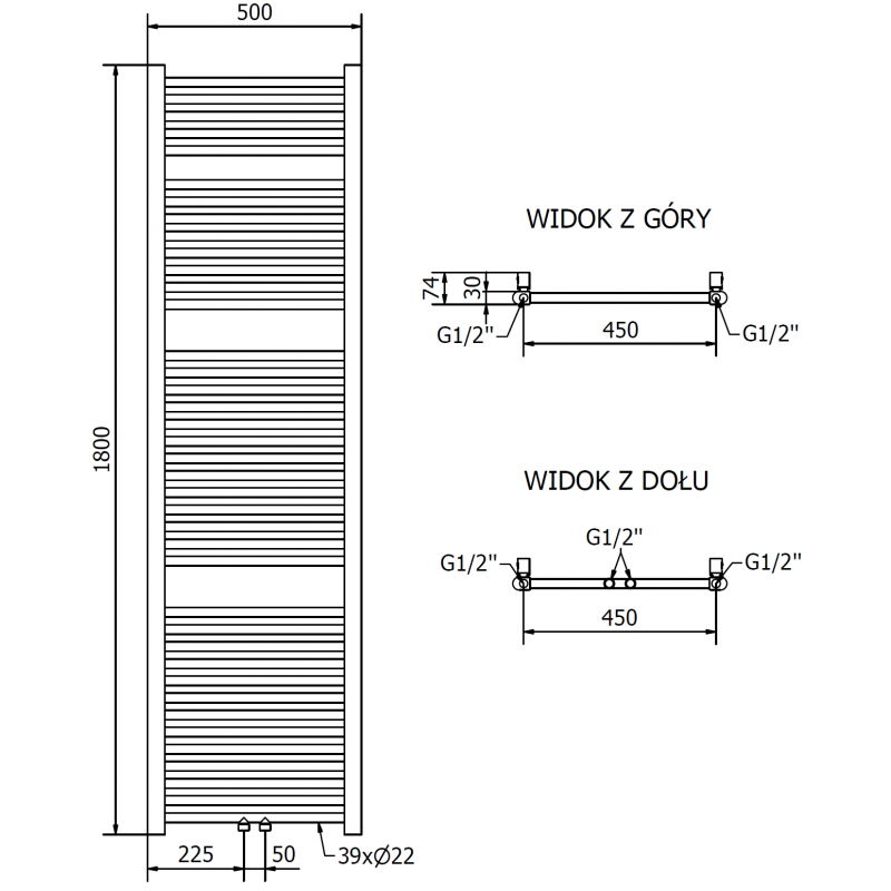 Mexen Mars elektrický radiátor 1800 x 500 mm, 600 W, zlatý - W110-1800-500-2600-50