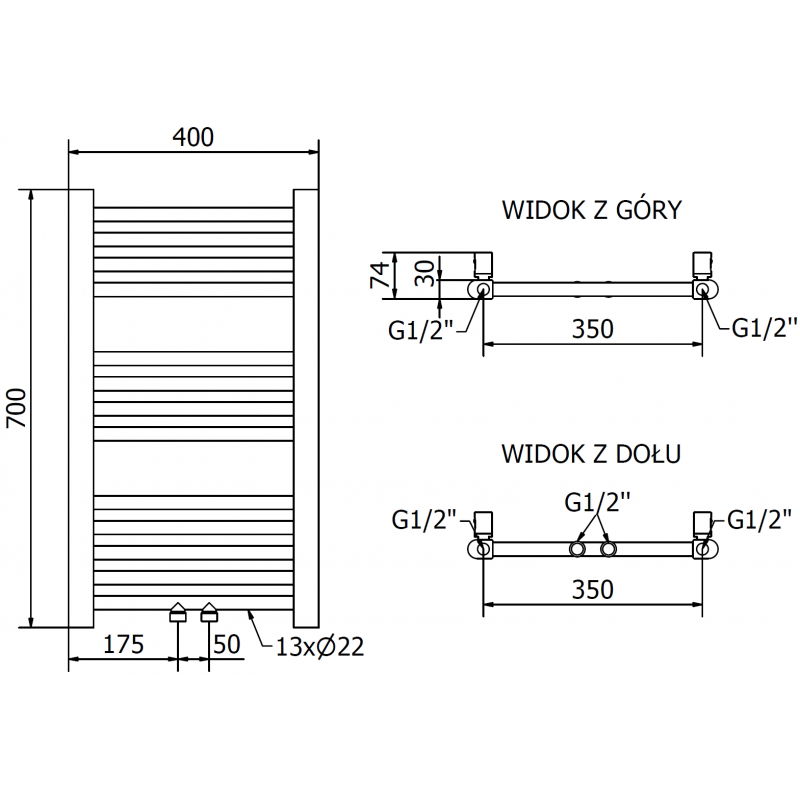 Mexen Mars kúpeľňový radiátor 700 x 400 mm, 188 W, zlatý - W110-0700-400-00-50
