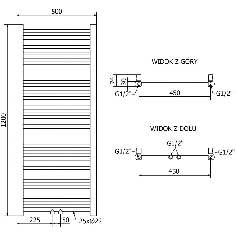 Mexen Mars kúpeľňový radiátor 1200 x 500 mm, 417 W, zlatý - W110-1200-500-00-50