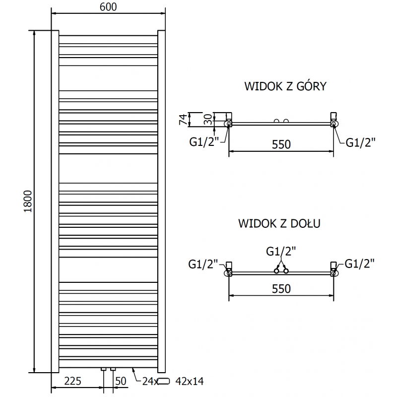 Mexen Uran kúpeľňový radiátor 1800 x 600 mm, 738 W, zlatý - W105-1800-600-00-50
