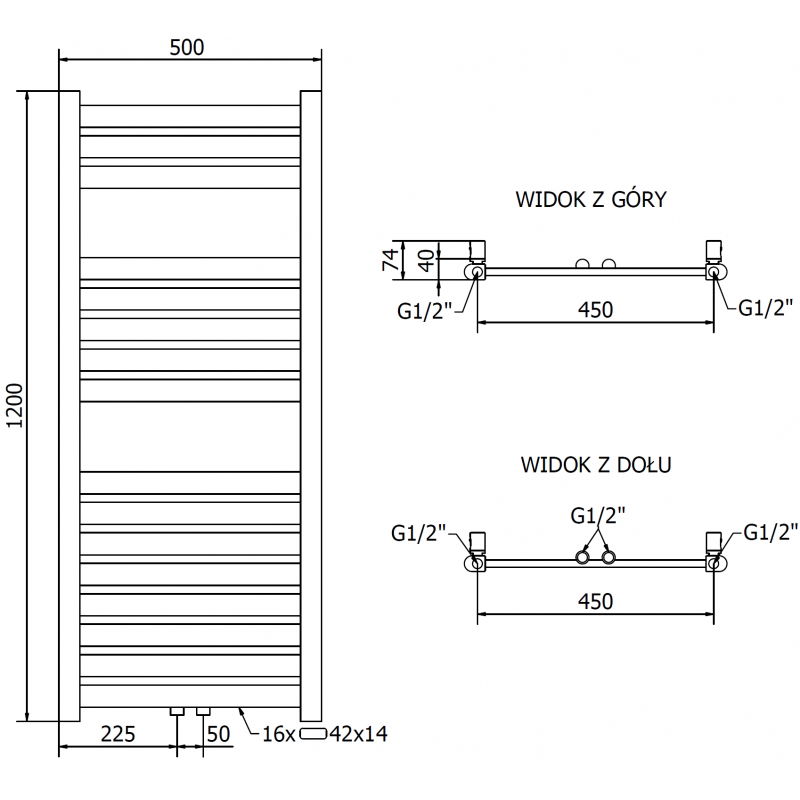 Mexen Uran kúpeľňový radiátor 1200 x 500 mm, 422 W, zlatý - W105-1200-500-00-50