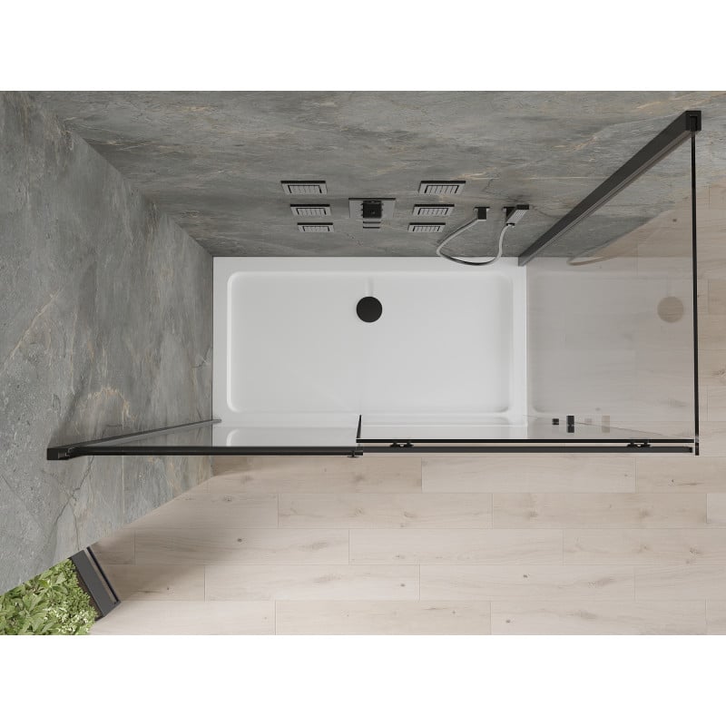 Mexen Omega posuvná sprchová kabína 140 x 80 cm, priehľadná, čierna + plochá vanička, biela - 825-140-080-70-00-4010B