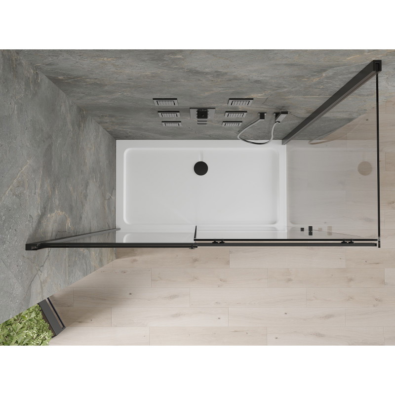 Mexen Omega posuvná sprchová kabína 140 x 80 cm, transparentná, čierna + vanička Flat, biela - 825-140-080-70-00-4010B
