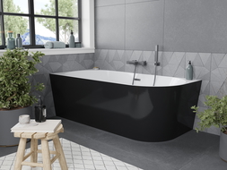 Mexen Mia voľne stojaca rohová vaňa ľavá 160 x 80 cm, biela/čierna, prepad gun metal - 52691608075L-95