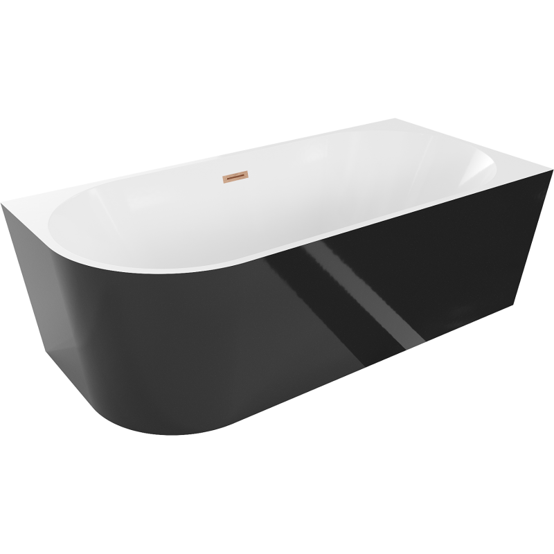 Mexen Mia voľne stojaca rohová pravá vaňa 160 x 80 cm, biela/čierna, prepad z brúseného medi - 52691608075P-65