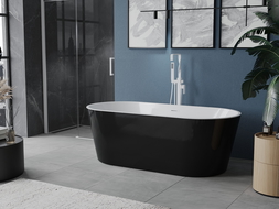 Mexen Luna samostatne stojaca vaňa 140 x 75 cm, biela/čierna, biely prepad - 52031407575-20