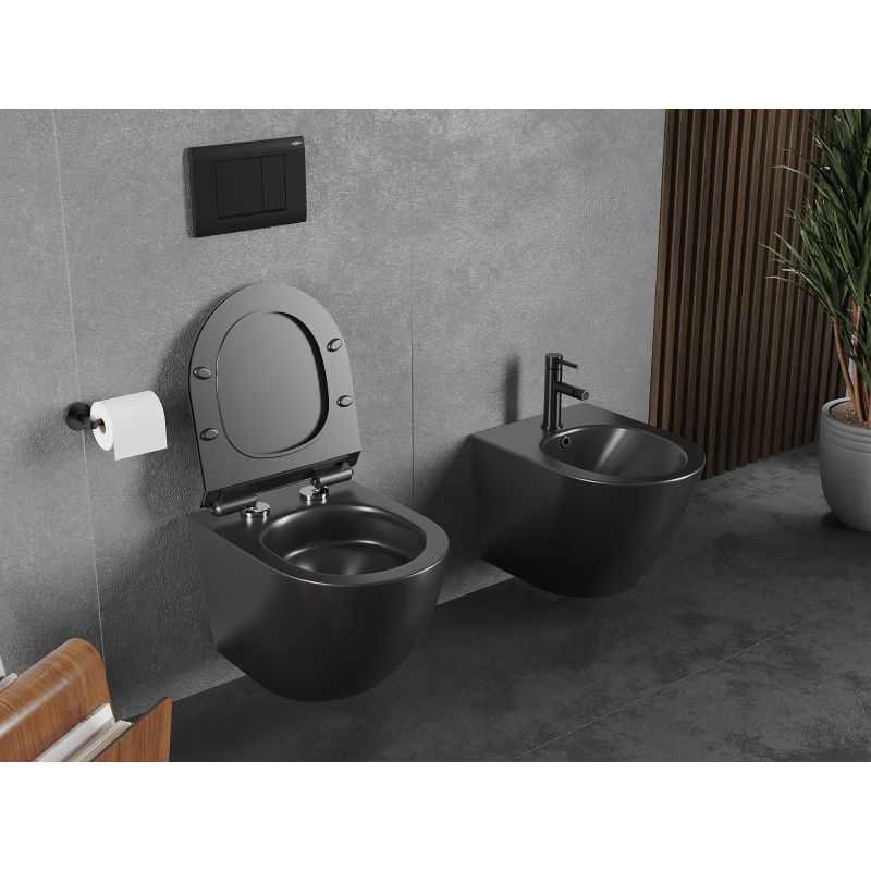 Mexen Lena WC misa Rimless Tornado so sedadlom s pomalým zatváraním slim, duroplast, čierna matná - 30220185T