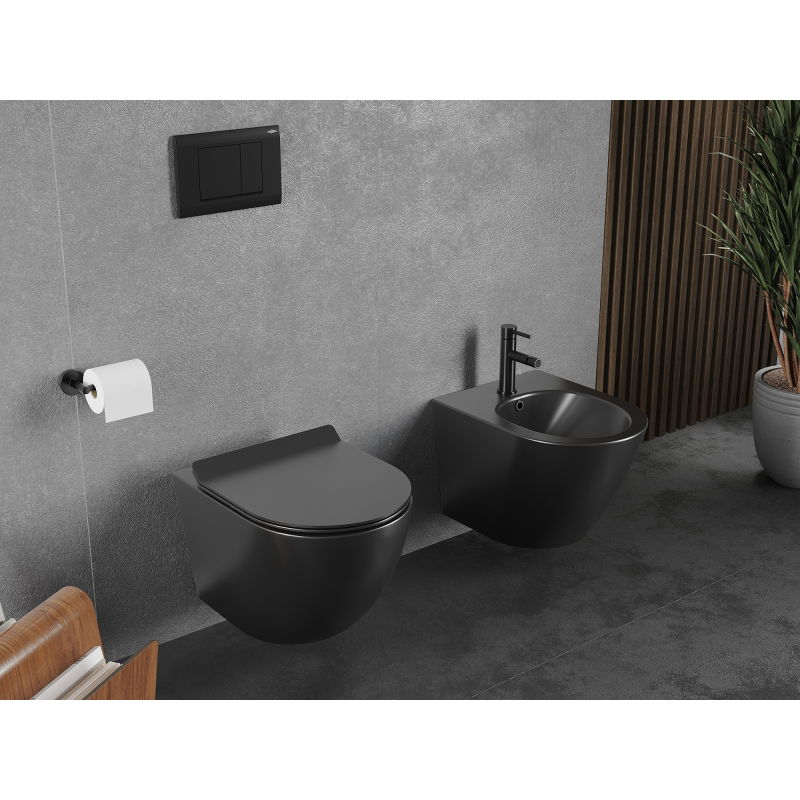 Mexen Lena WC misa Rimless Tornado so sedadlom s pomalým zatváraním slim, duroplast, čierna matná - 30220185T