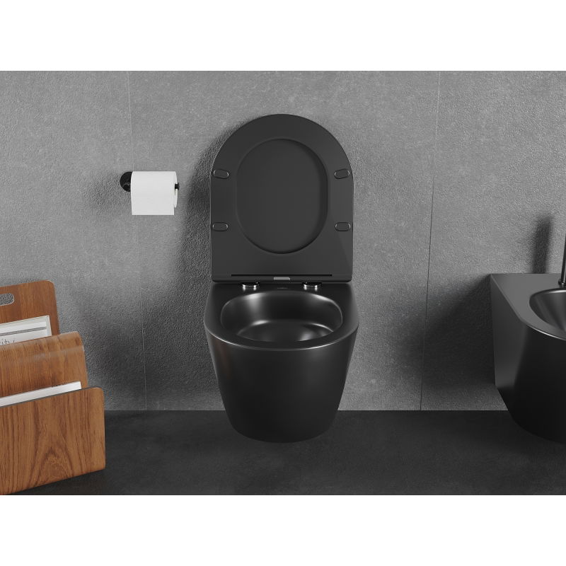Mexen Lena WC misa Rimless Tornado so sedadlom s pomalým zatváraním slim, duroplast, čierna matná - 30221085T