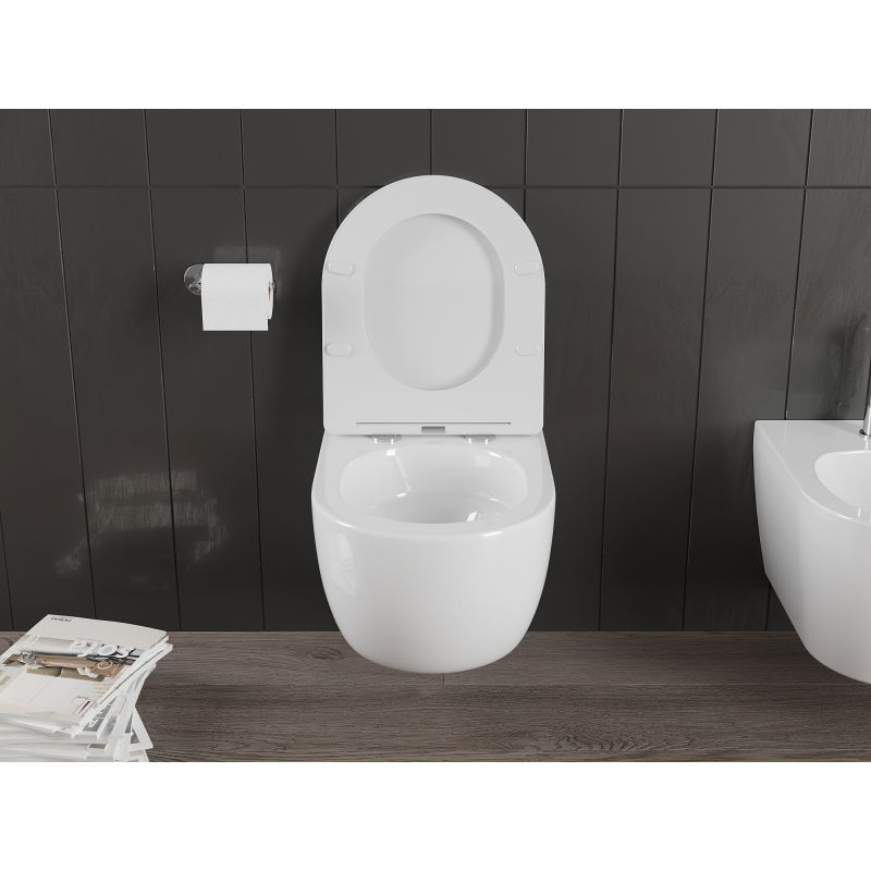 Mexen Carmen WC miska Rimless Tornado so spomaľujúcim slim sedátkom, duroplast, biely lesk - 30880300T