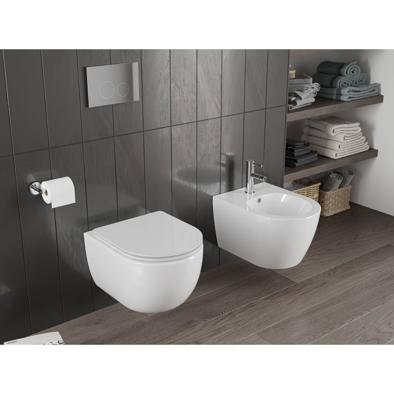 Mexen Carmen WC miska Rimless Tornado so spomaľujúcim slim sedátkom, duroplast, biely lesk - 30880300T