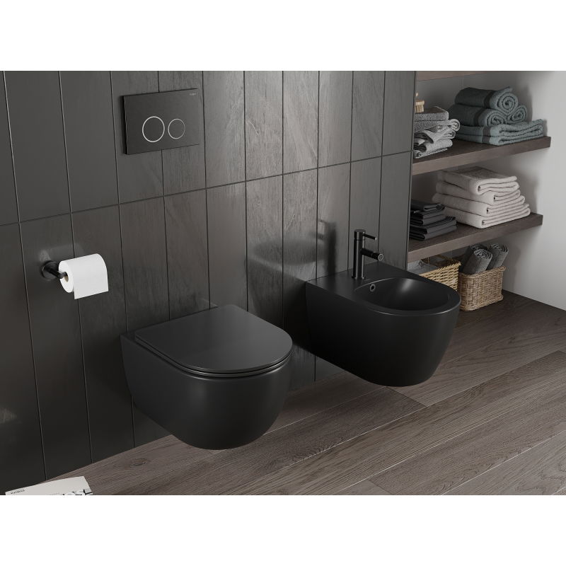 Mexen Carmen WC misa Rimless Tornado so sedadlom s pomalým zatváraním slim, duroplast, čierna matná - 30881085T
