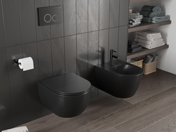 Mexen Carmen WC misa Rimless Tornado s pomaly zatvárajúcim sa tenkým sedadlom, duroplast, čierna matná - 30881085T