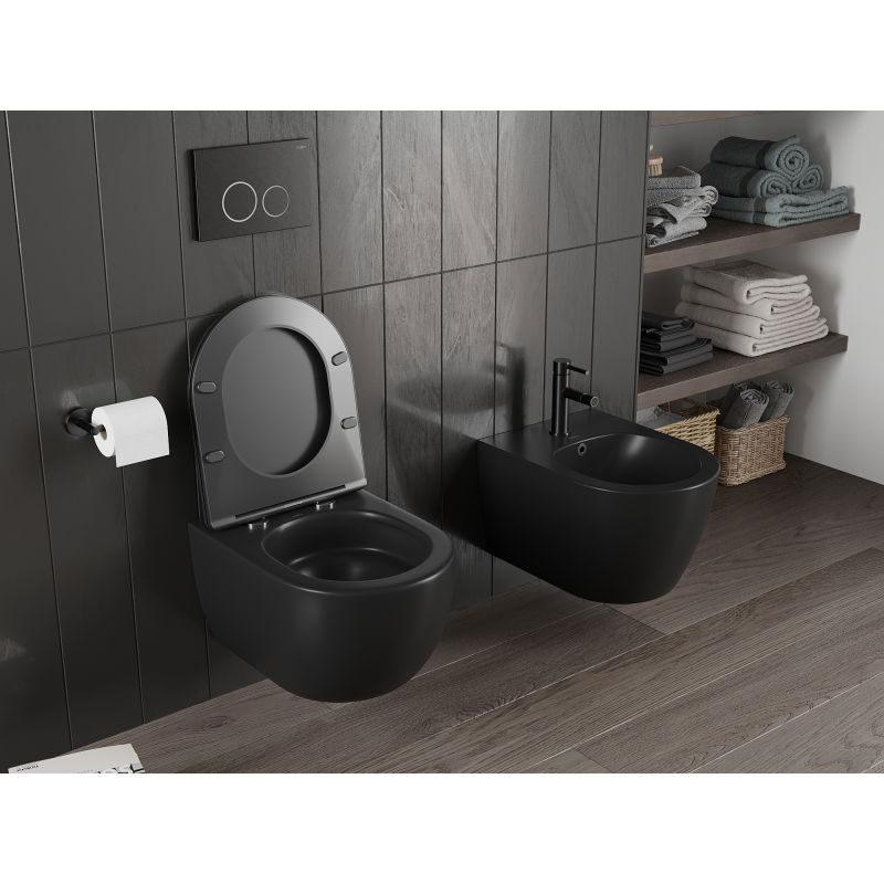 Mexen Carmen WC misa Rimless Tornado so sedadlom s pomalým zatváraním slim, duroplast, čierna matná - 30881085T