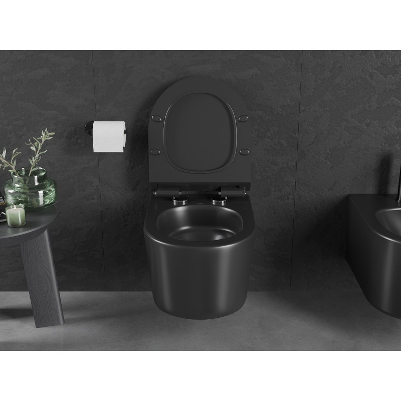 Mexen Sofia WC misa Rimless Tornado s pomaly uzatváracou slim doskou, duroplast, čierna matná - 30540185T