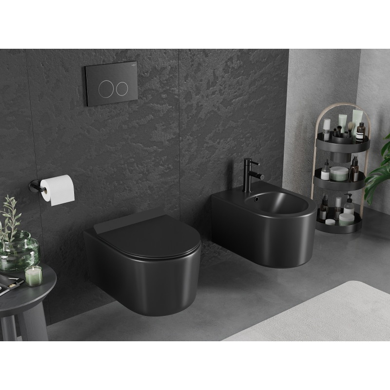 Mexen Sofia WC misa Rimless Tornado s pomaly uzatváracou slim doskou, duroplast, čierna matná - 30540185T