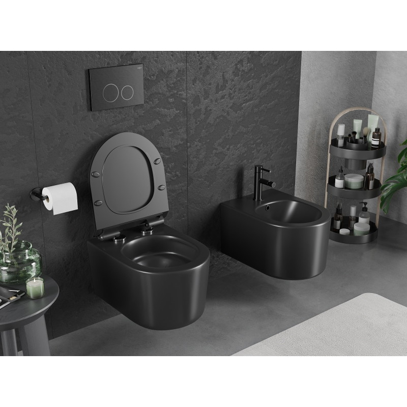 Mexen Sofia WC misa Rimless Tornado s pomaly uzatváracou slim doskou, duroplast, čierna matná - 30540185T