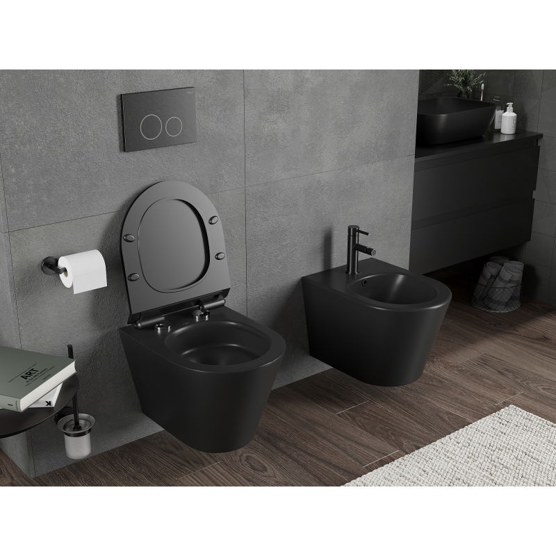 Mexen Rico WC misa Rimless Tornado s pomaly padacou doskou slim, duroplast, čierna matná - 30720185T