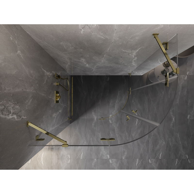 Mexen Lunar polkruhová sprchová kabína otváracia ľavá 80 x 70 cm, transparentná, zlatá - 833-080L-070P-50-00