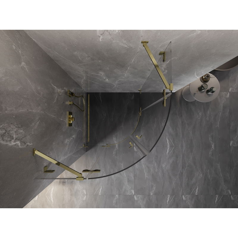 Mexen Lunar polkruhová sprchová kabína výkyvná 80 x 80 cm, transparentná, zlatá - 833-080L-080P-50-00