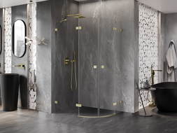 Mexen Lunar polkruhová sprchová kabína s otočným ľavým krídlom 100 x 70 cm, transparentná, zlatá brúsená - 833-100L-070P-55-00