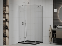 Mexen Roma sprchový kút otvárací 120 x 80 cm, transparentný, chróm + vanička Flat, čierna - 854-120-080-01-00-4070