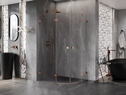 Mexen Lunar poločierna sprchová kabína s otváravými dverami vľavo 90 x 70 cm, transparentná, ružové zlato