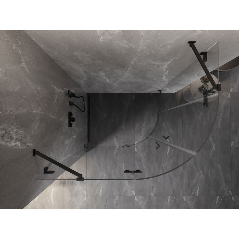 Mexen Lunar polkruhová otočná sprchová kabína ľavá 100 x 80 cm, priehľadná, čierna - 833-100L-080P-70-00