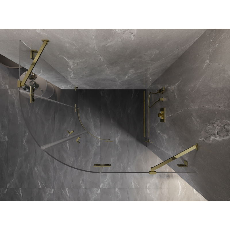 Mexen Lunar polkruhová sprchová kabína výklopná pravá 100 x 70 cm, číra, zlatá - 833-100P-070L-50-00