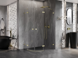 Mexen Lunar polokruhová sprchová kabína otváracia pravá 100 x 90 cm, transparentná, zlatá kartáčovaná - 833-100P-090L-55-00
