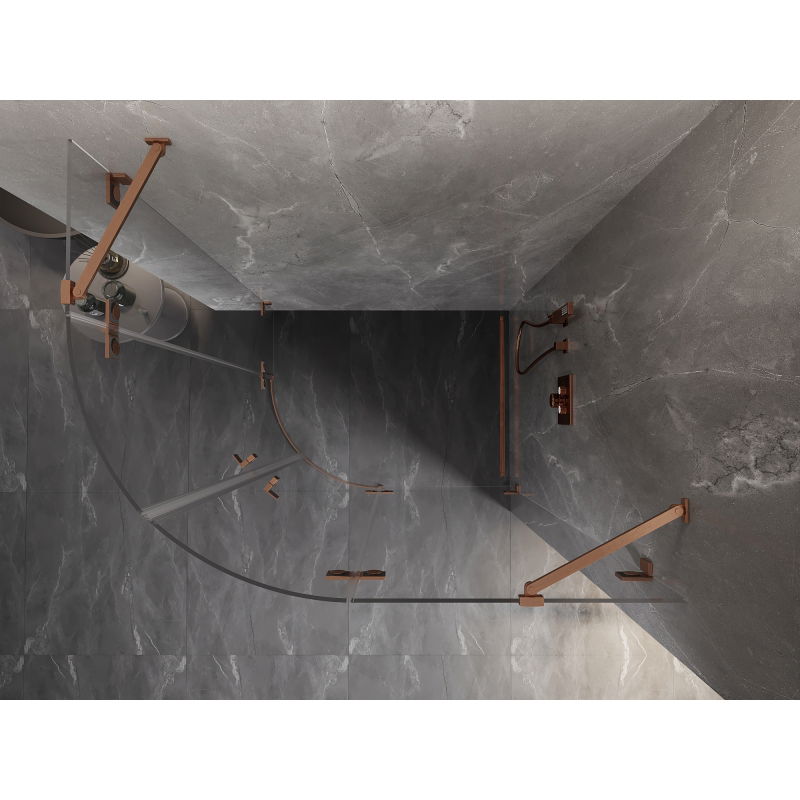 Mexen Lunar polokruhová sprchovacia kabína s pravým otváraním 100 x 90 cm, priehľadná, brúsená meď - 833-100P-090L-65-00