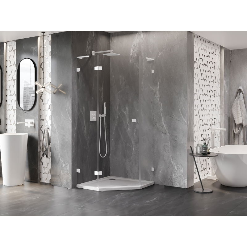 Mexen Lunar L päťuholníková sprchová kabína výklopná ľavá 80 x 80 cm, transparentná, biela - 831L-080L-080P-20-00-L