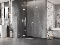 Mexen Lunar L päťuholníková sprchová kabína výklopná ľavá 80 x 80 cm, transparentná, biela - 831L-080L-080P-20-00-L