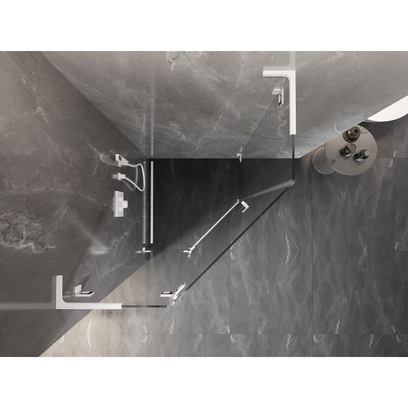 Mexen Lunar L päťuholníková sprchová kabína výklopná ľavá 80 x 80 cm, transparentná, biela - 831L-080L-080P-20-00-L