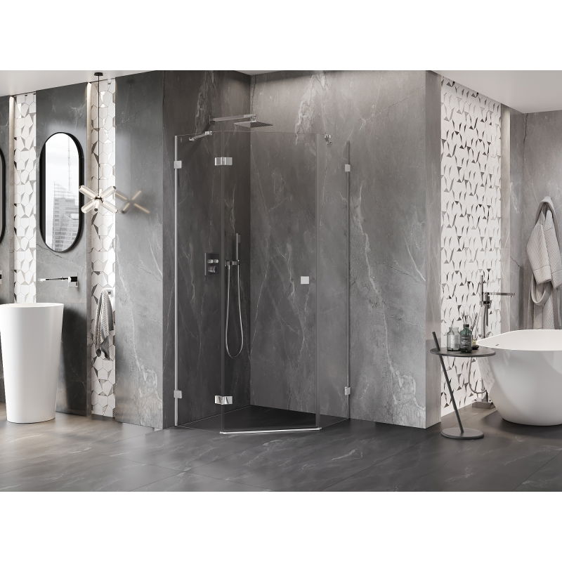 Mexen Lunar päťuholníková sprchová kabína otváracia ľavá 80 x 80 cm, transparentná, chróm - 831-080L-080P-01-00-L