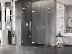 Mexen Lunar L Pentagónová Sprchová Kabína Kývna Ľavá 100 x 90 cm, Transparentná, Biela - 831L-100L-090P-20-00-L