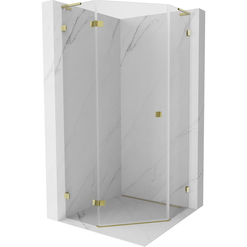 Mexen Lunar L päťuholníkový sprchový kút s výkyvnými dverami ľavý 80 x 80 cm, transparentný, zlatý - 831L-080L-080P-50-00-L