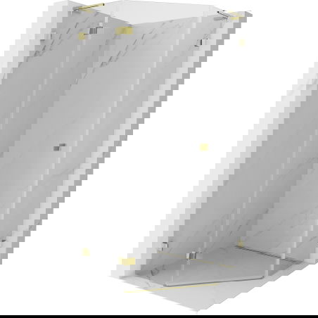 Mexen Lunar L päťuholníková sprchová kabína s krídlovými dverami ľavá 80 x 80 cm, transparentná, zlatá - 831L-080L-080P-50-00-L