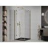 Mexen Roma sprchovací kút s otváracími dverami 80 x 80 cm, priehľadný, zlatý + Flat vanička, čierna - 854-080-080-50-00-4070G
