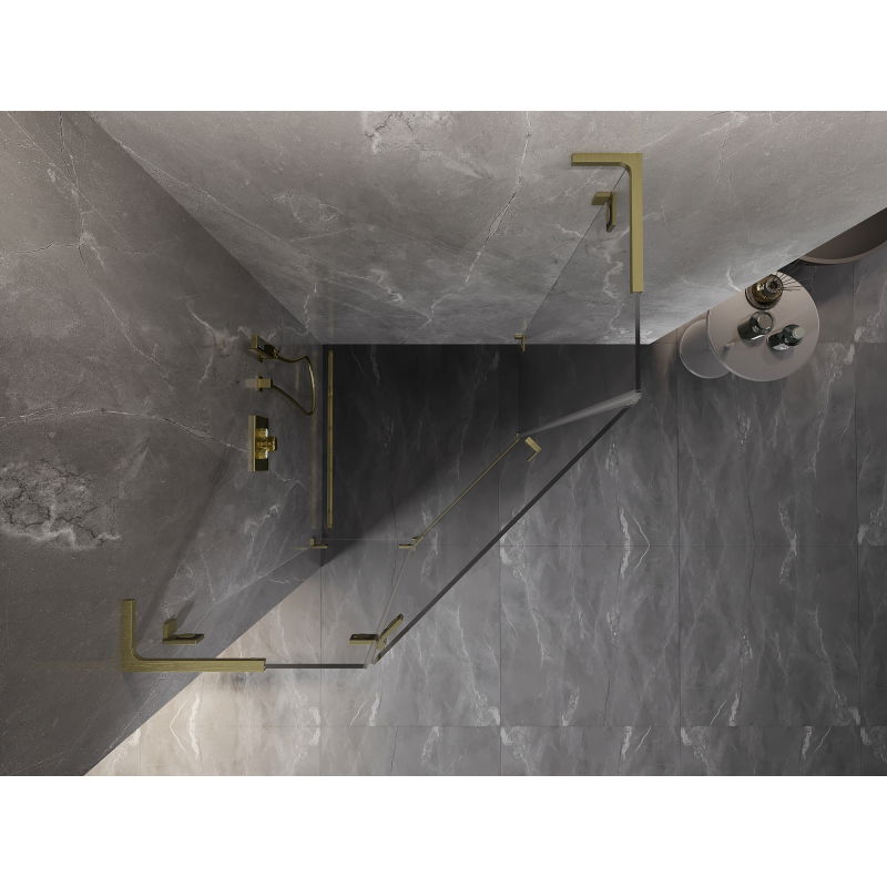 Mexen Lunar L pätstranná sprchová kabína s otočnými dverami, ľavá, 80 x 80 cm, priehľadná, zlatá brúsená