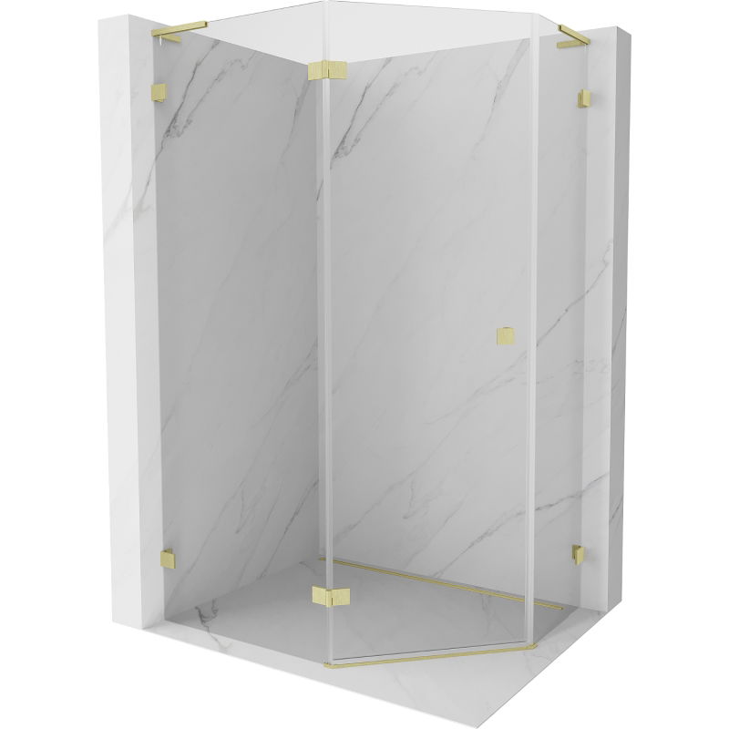Mexen Lunar L päťuholníková sprchová kabína ľavá 90 x 80 cm, transparentná, zlatá brúsená - 831L-090L-080P-55-00-L