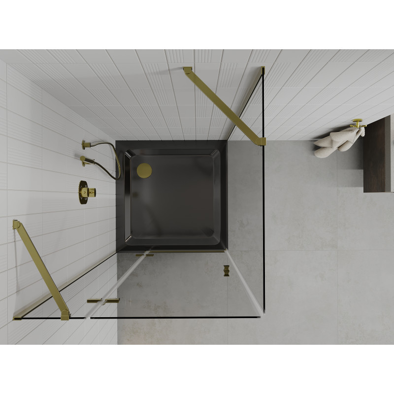Mexen Roma sprchový kút s otočnými dverami 90 x 90 cm, transparentný, zlatý + vanička Flat, čierna