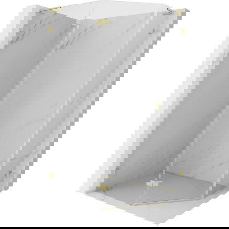 Mexen Lunar L päťuholníková sprchová kabína vytáčaná vľavo 100 x 90 cm, priehľadná, brúsená zlatá