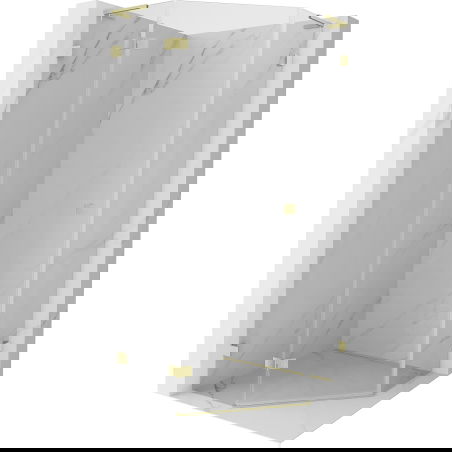 Mexen Lunar L päťboká sprchová kabína výkyvná ľavá 100 x 100 cm, transparentná, zlatá kartáčovaná - 831L-100L-100P-55-00-L