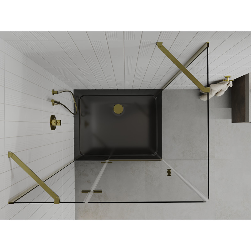 Mexen Roma sklopná sprchová kabína 90 x 100 cm, priehľadná, zlatá + vanička Flat, čierna - 854-090-100-50-00-4070G